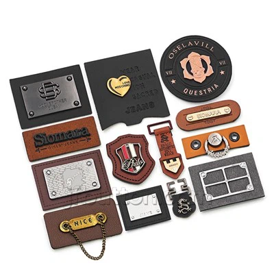 Naszywka ze skóry PU z metalową etykietą